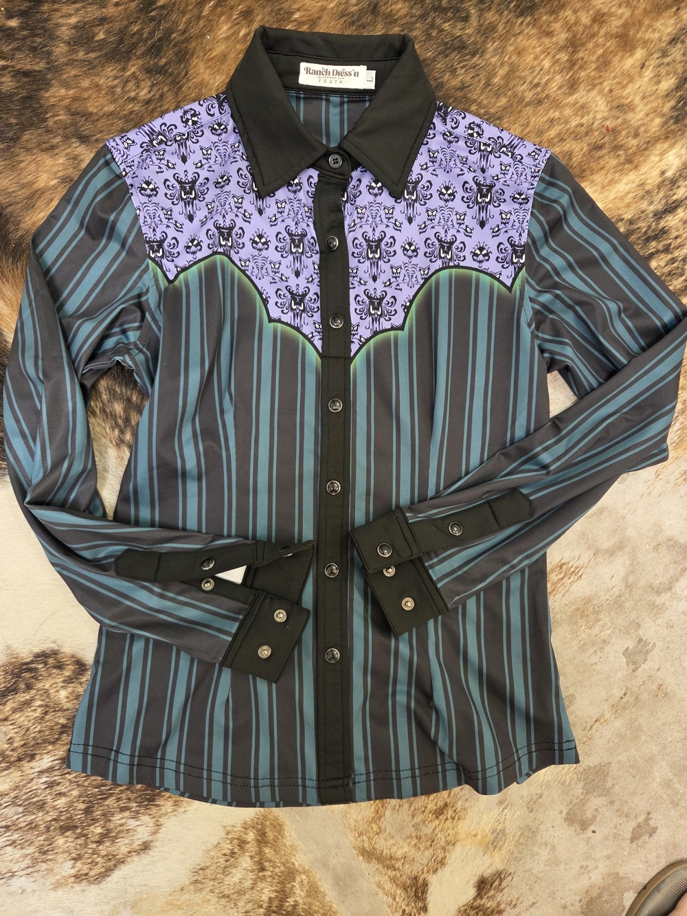 Ranch Dress'n Halloween Girls' Purple Accent Western Button-Down Shirt